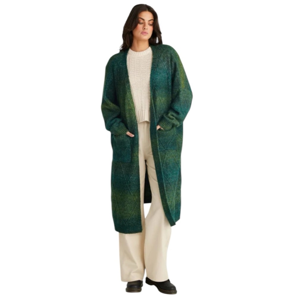 Talisman Green Ombre Long Cardigan Open Front Oversized One Size NWT